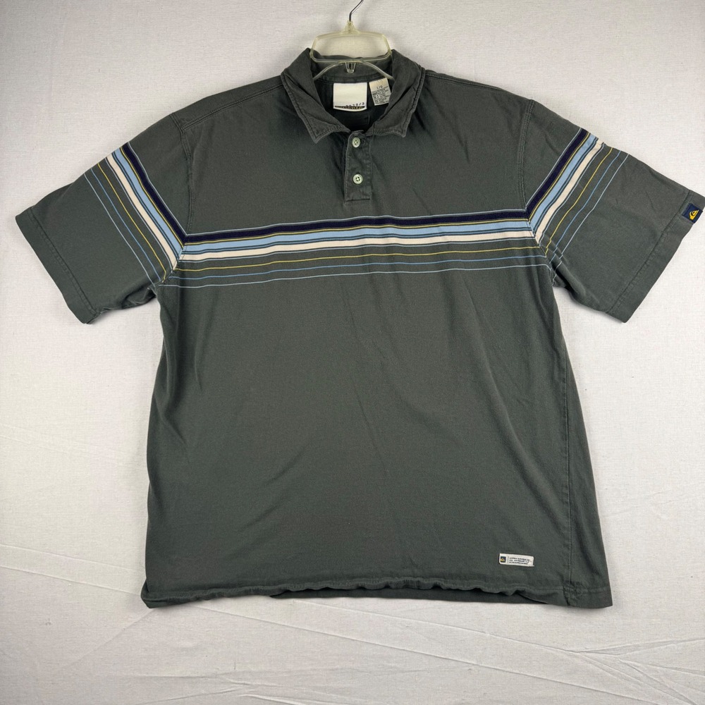 Quiksilver Mens Vintage Stripe Polo Shirt Gray Short Sleeve L